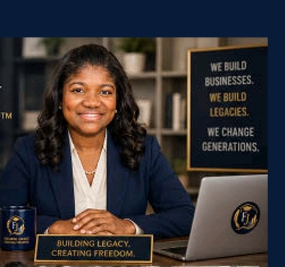 Nyia J. at her desk, building legacy and creating freedom
